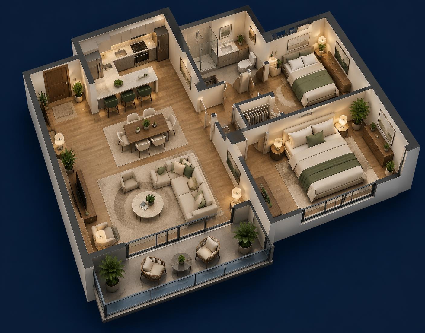 Planimetri 3D e një apartamenti modern 2+1